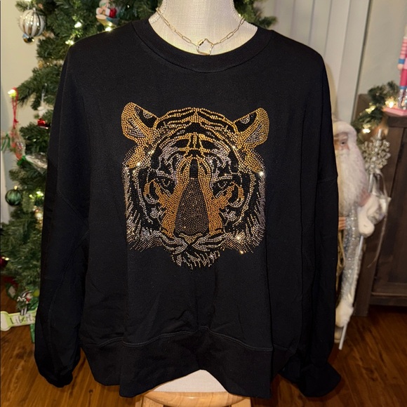 ☃️BOGO50%☃️🆕🖤EXPRESSED SOCIETY: BLACK Stone Tiger Crew Neck Sweatshirt SMALL - Picture 3 of 13